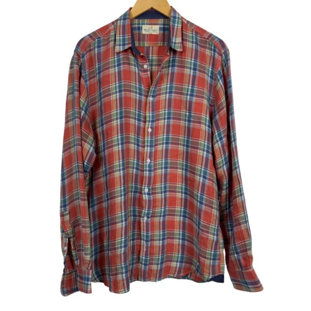 Marine‎ Layer Mens Large Plaid Button Down Shirt Long Sleeve Multi Color Cotton - Picture 2 of 8